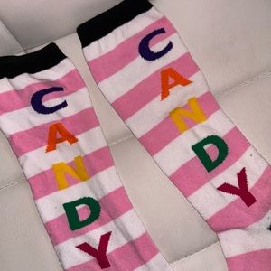 Candy pink black striped knee socks vintage retro y2k Paris Hilton sexy dollbaby